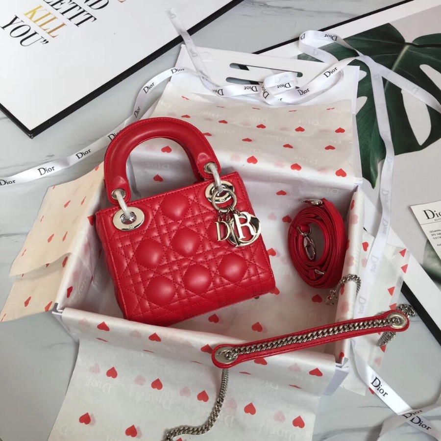 MINI LADY DIOR LAMBSKIN BAG, Strap long about 120cm, Christian Dior CD Handbags