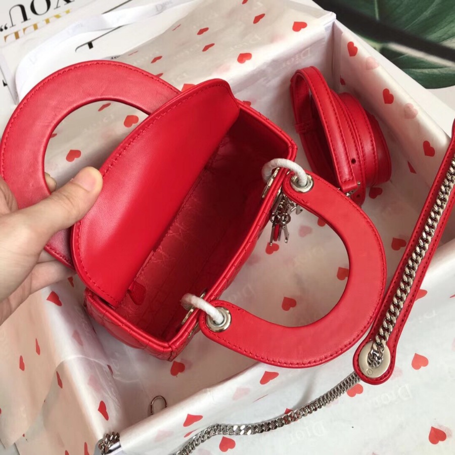 MINI LADY DIOR LAMBSKIN BAG, Strap long about 120cm, Christian Dior CD Handbags