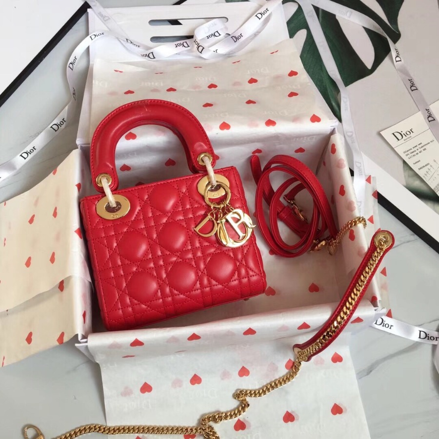 MINI LADY DIOR LAMBSKIN BAG, Strap long about 120cm, Christian Dior CD Handbags