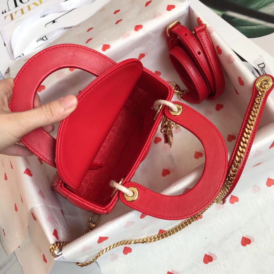 MINI LADY DIOR LAMBSKIN BAG, Strap long about 120cm, Christian Dior CD Handbags