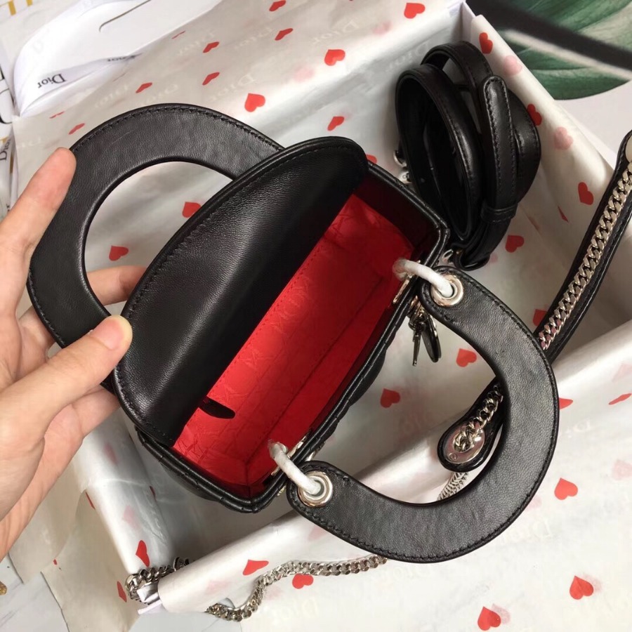 MINI LADY DIOR LAMBSKIN BAG, Strap long about 120cm, Christian Dior CD Handbags