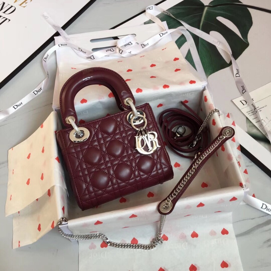 MINI LADY DIOR LAMBSKIN BAG, Strap long about 120cm, Christian Dior CD Handbags