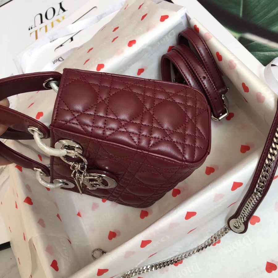 MINI LADY DIOR LAMBSKIN BAG, Strap long about 120cm, Christian Dior CD Handbags