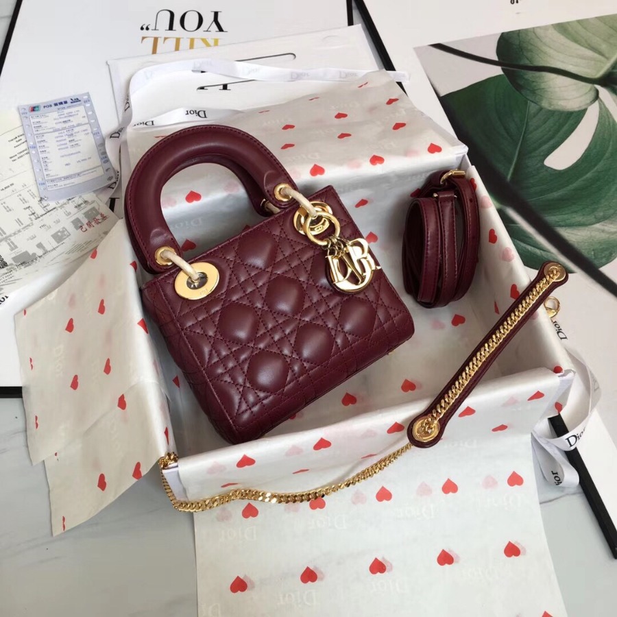 MINI LADY DIOR LAMBSKIN BAG, Strap long about 120cm, Christian Dior CD Handbags