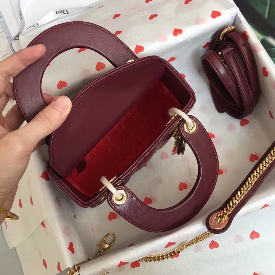 MINI LADY DIOR LAMBSKIN BAG, Strap long about 120cm, Christian Dior CD Handbags