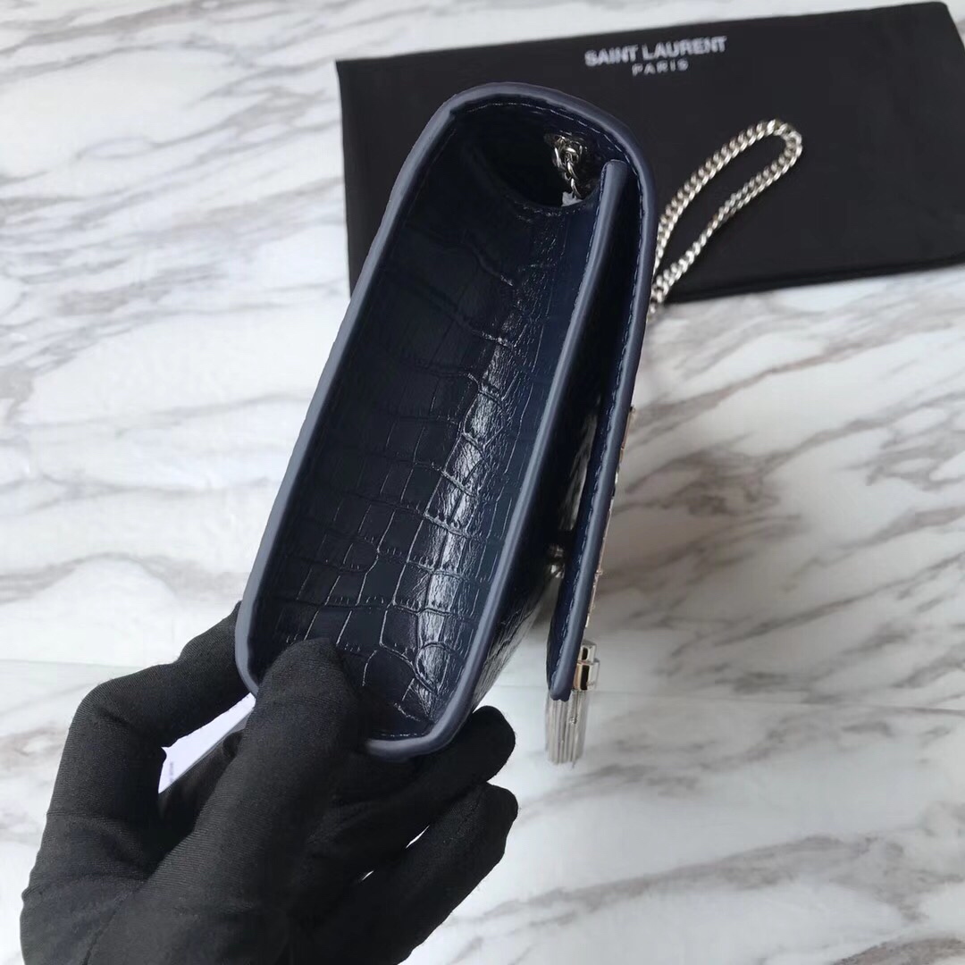 354119 KATE MEDIUM WITH TASSEL IN EMBOSSED CROCODILE SHINY LEATHER, STRAP DROP: 48CM, YSL Saint Laurent