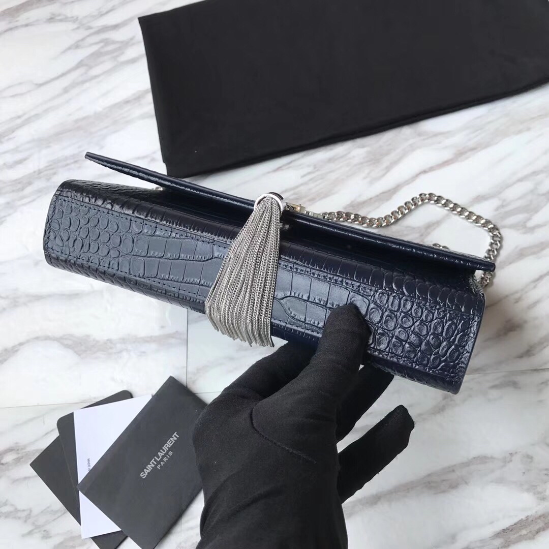 354119 KATE MEDIUM WITH TASSEL IN EMBOSSED CROCODILE SHINY LEATHER, STRAP DROP: 48CM, YSL Saint Laurent