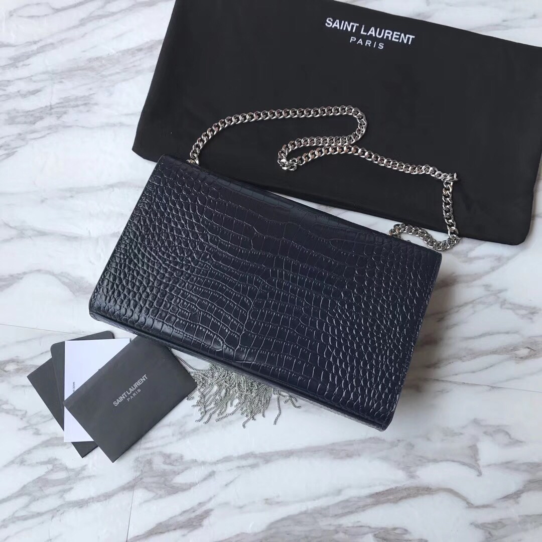 354119 KATE MEDIUM WITH TASSEL IN EMBOSSED CROCODILE SHINY LEATHER, STRAP DROP: 48CM, YSL Saint Laurent