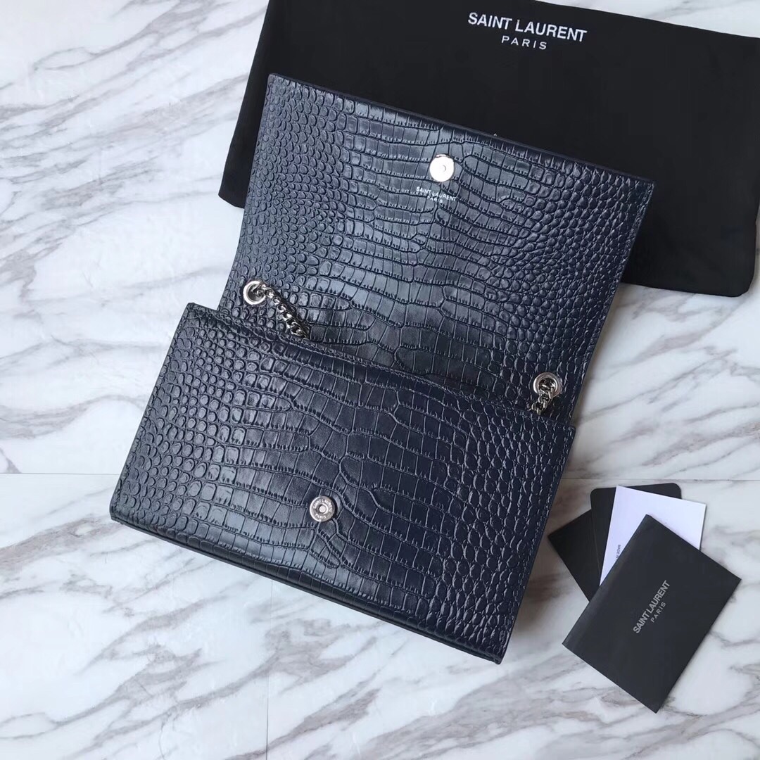 354119 KATE MEDIUM WITH TASSEL IN EMBOSSED CROCODILE SHINY LEATHER, STRAP DROP: 48CM, YSL Saint Laurent