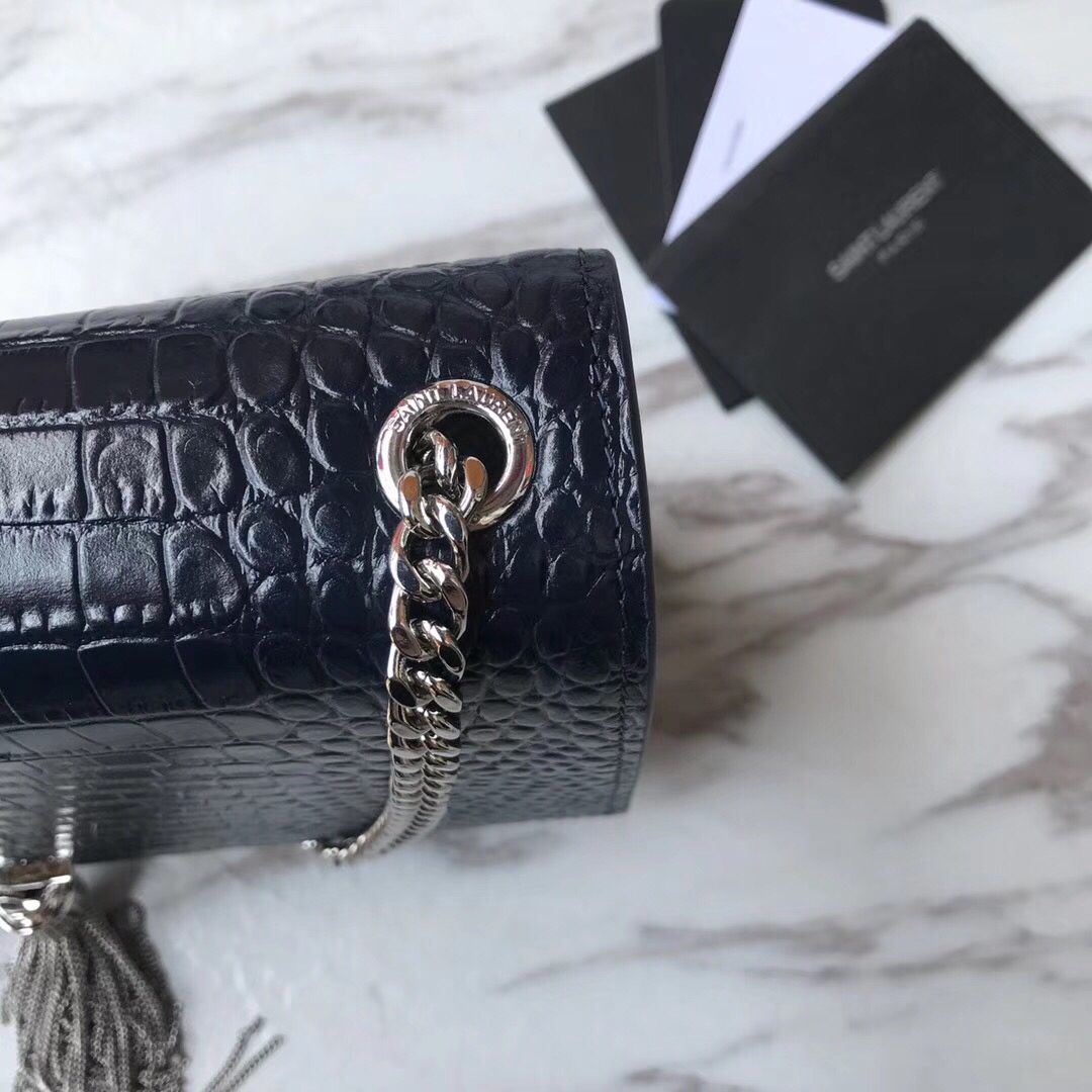 354119 KATE MEDIUM WITH TASSEL IN EMBOSSED CROCODILE SHINY LEATHER, STRAP DROP: 48CM, YSL Saint Laurent