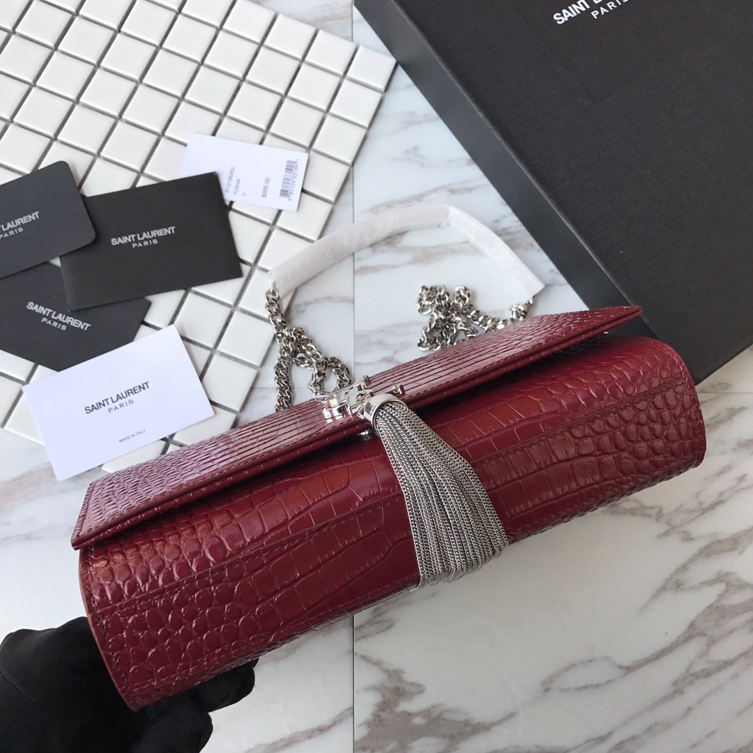 354119 KATE MEDIUM WITH TASSEL IN EMBOSSED CROCODILE SHINY LEATHER, STRAP DROP: 48CM, YSL Saint Laurent