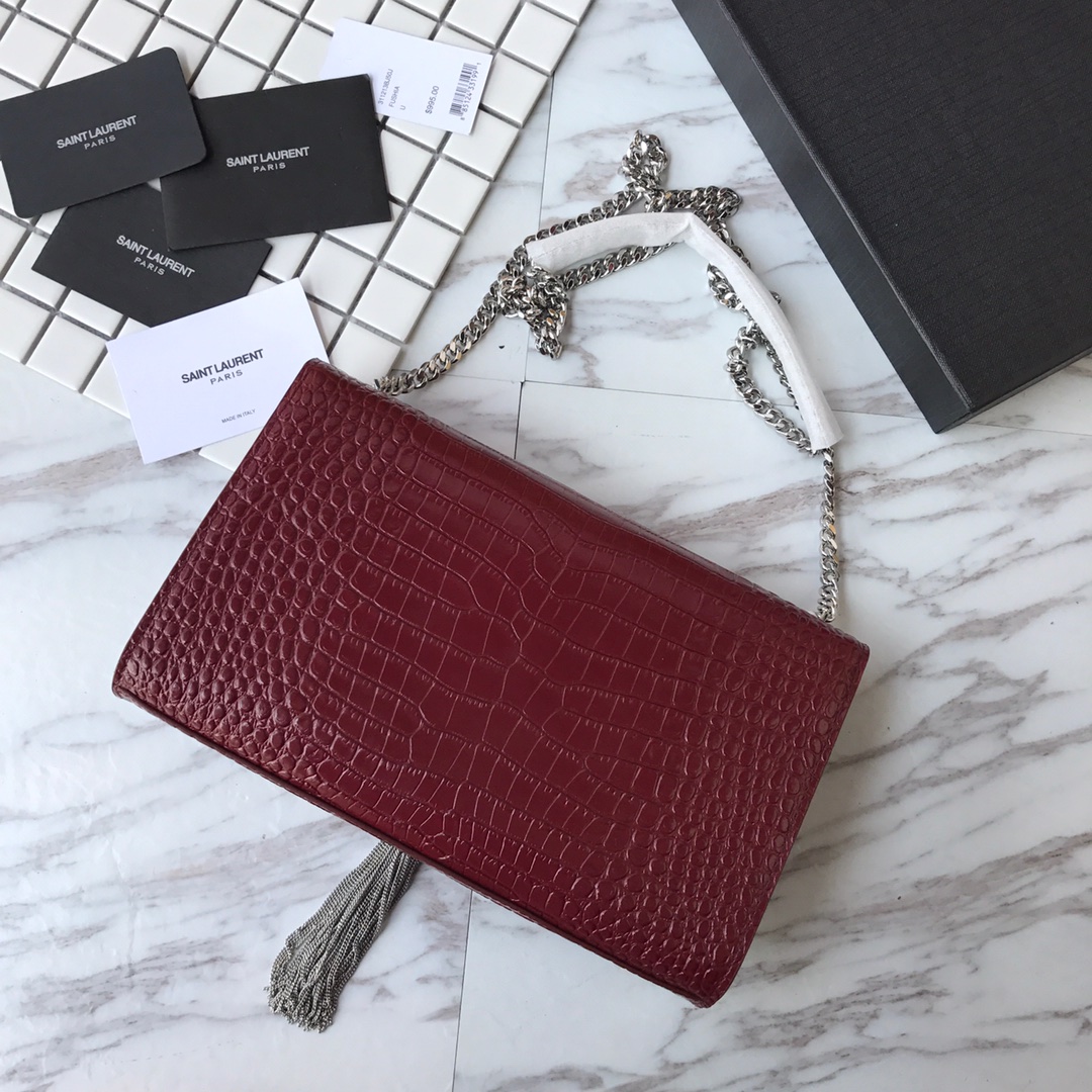 354119 KATE MEDIUM WITH TASSEL IN EMBOSSED CROCODILE SHINY LEATHER, STRAP DROP: 48CM, YSL Saint Laurent