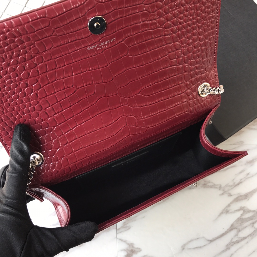 354119 KATE MEDIUM WITH TASSEL IN EMBOSSED CROCODILE SHINY LEATHER, STRAP DROP: 48CM, YSL Saint Laurent