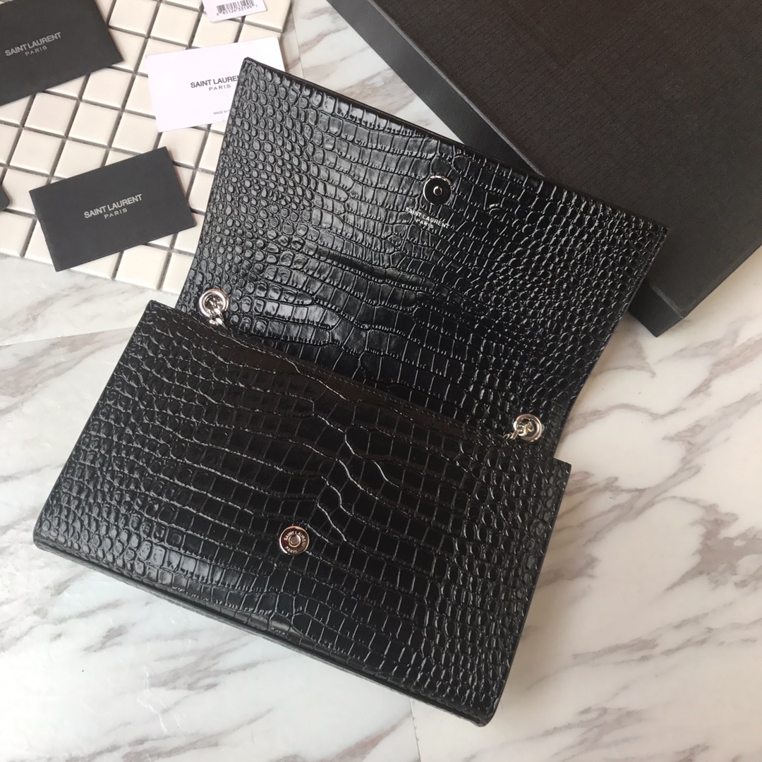 354119 KATE MEDIUM WITH TASSEL IN EMBOSSED CROCODILE SHINY LEATHER, STRAP DROP: 48CM, YSL Saint Laurent