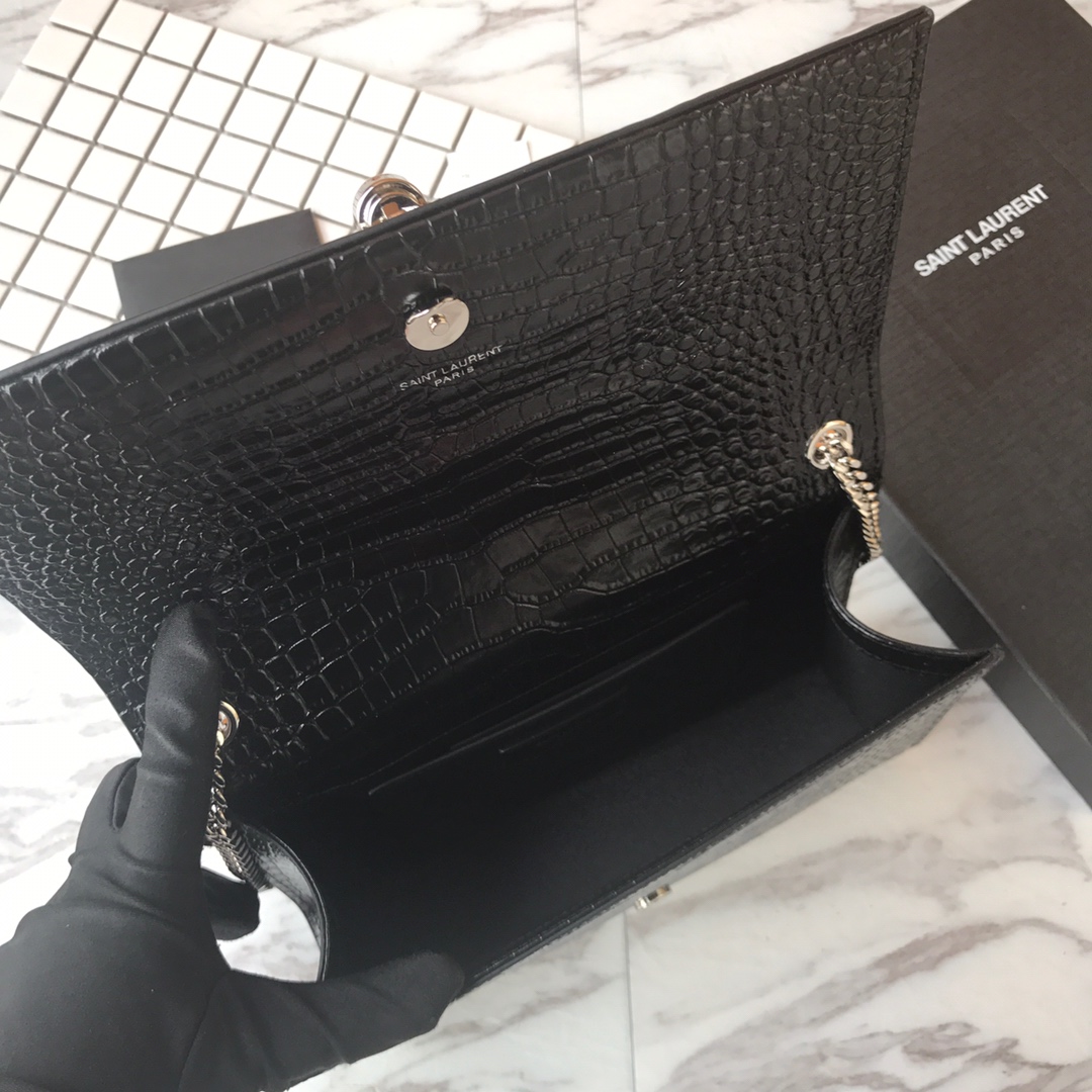 354119 KATE MEDIUM WITH TASSEL IN EMBOSSED CROCODILE SHINY LEATHER, STRAP DROP: 48CM, YSL Saint Laurent