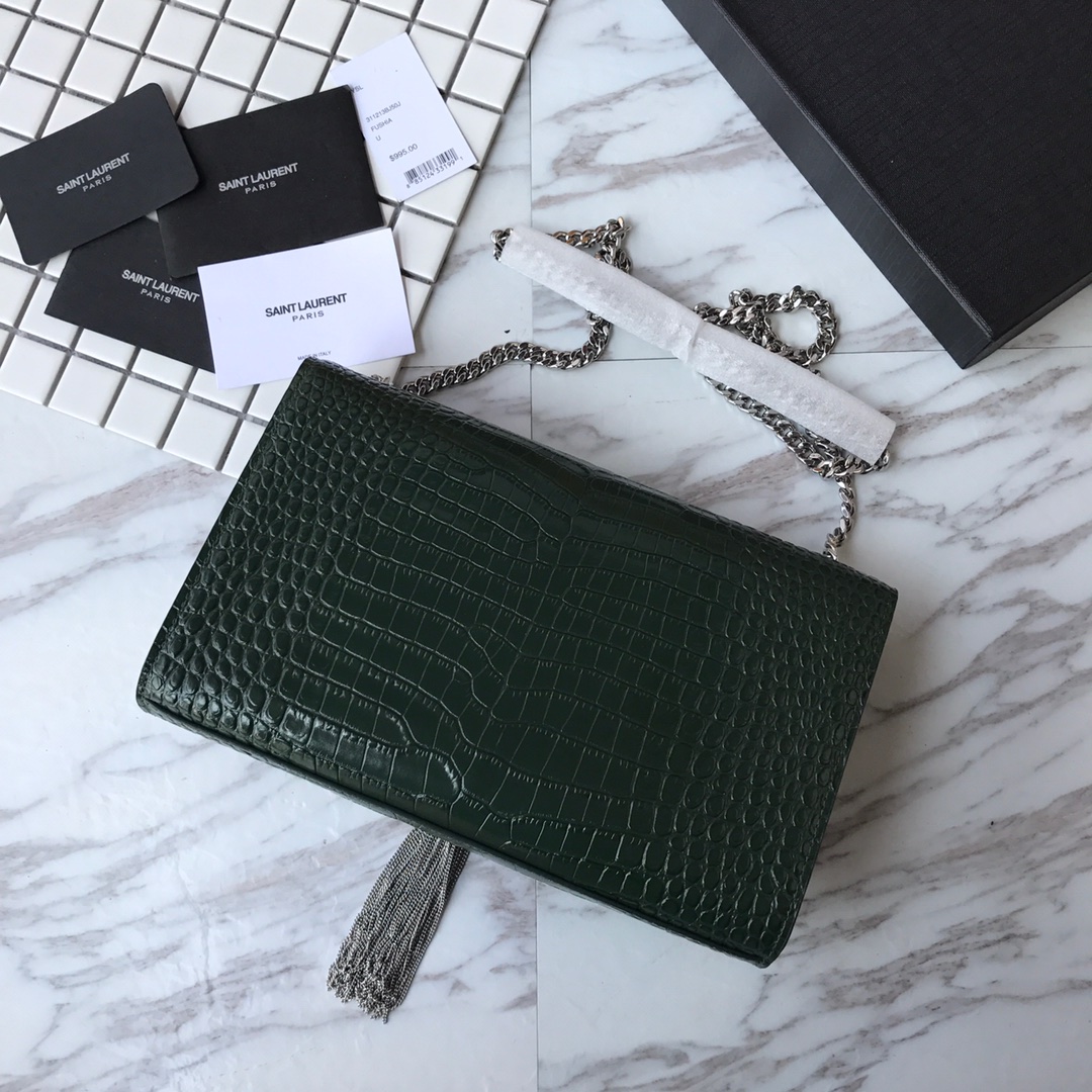 354119 KATE MEDIUM WITH TASSEL IN EMBOSSED CROCODILE SHINY LEATHER, STRAP DROP: 48CM, YSL Saint Laurent