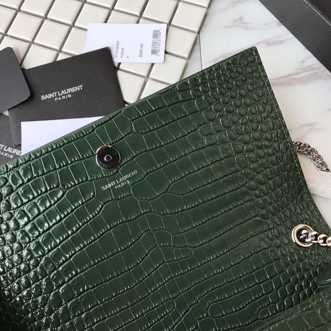 354119 KATE MEDIUM WITH TASSEL IN EMBOSSED CROCODILE SHINY LEATHER, STRAP DROP: 48CM, YSL Saint Laurent