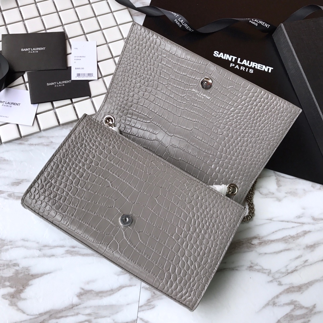 354119 KATE MEDIUM WITH TASSEL IN EMBOSSED CROCODILE SHINY LEATHER, STRAP DROP: 48CM, YSL Saint Laurent