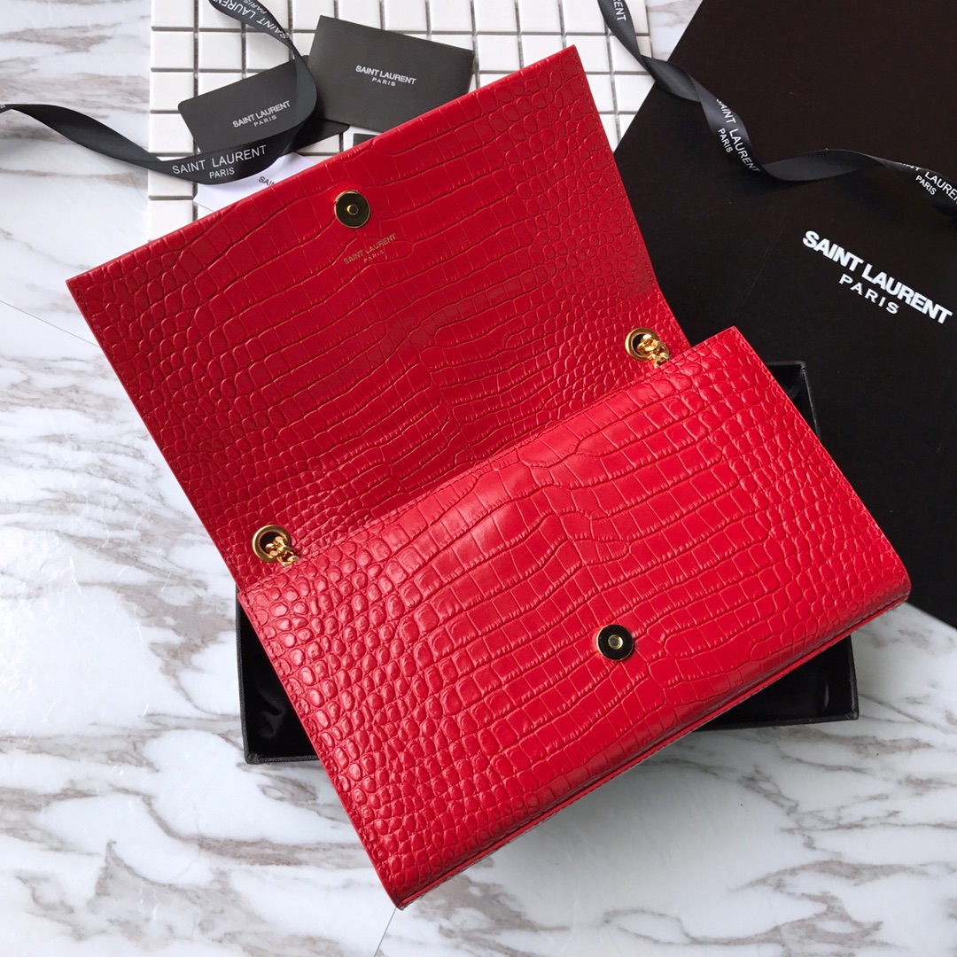 354119 KATE MEDIUM WITH TASSEL IN EMBOSSED CROCODILE SHINY LEATHER, STRAP DROP: 48CM, YSL Saint Laurent