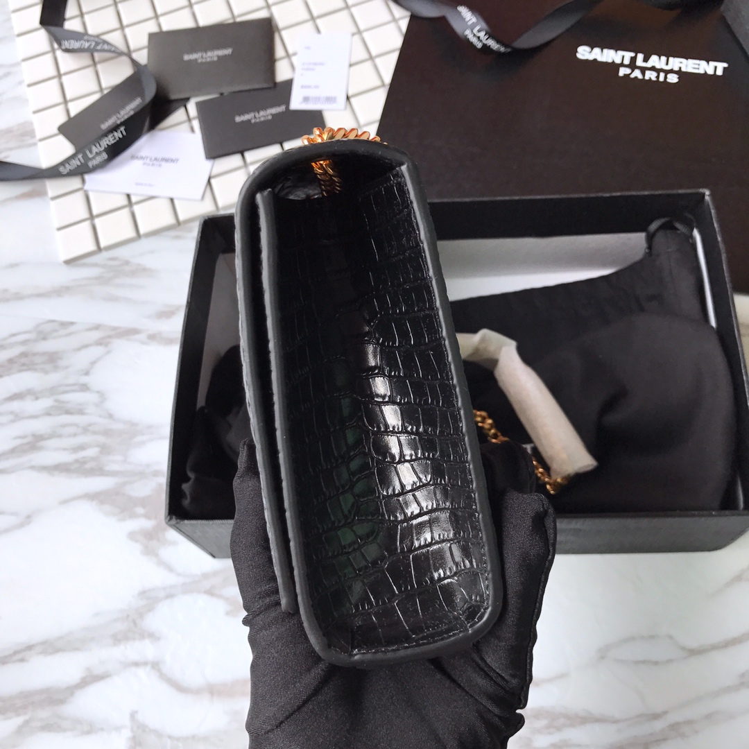 354119 KATE MEDIUM WITH TASSEL IN EMBOSSED CROCODILE SHINY LEATHER, STRAP DROP: 48CM, YSL Saint Laurent