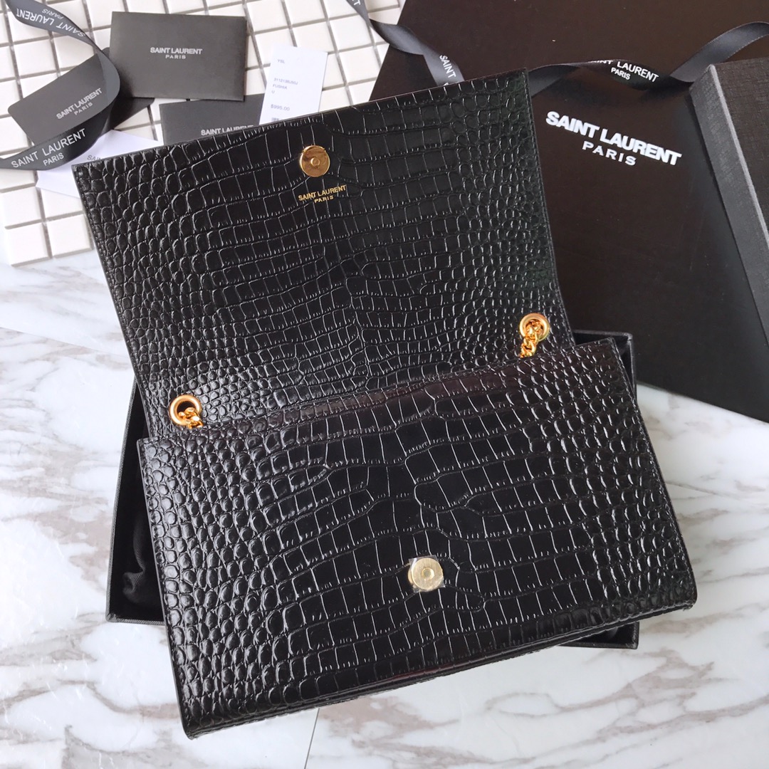 354119 KATE MEDIUM WITH TASSEL IN EMBOSSED CROCODILE SHINY LEATHER, STRAP DROP: 48CM, YSL Saint Laurent