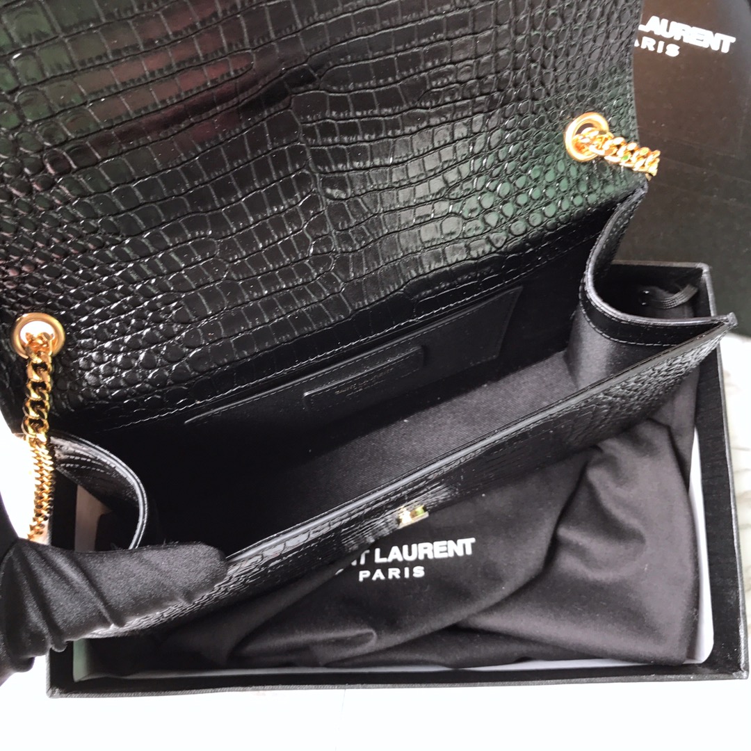 354119 KATE MEDIUM WITH TASSEL IN EMBOSSED CROCODILE SHINY LEATHER, STRAP DROP: 48CM, YSL Saint Laurent
