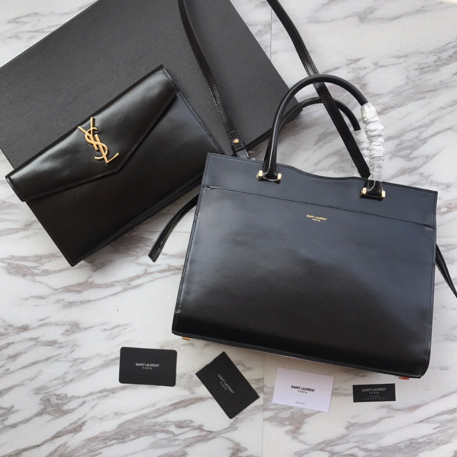 MEDIUM UPTOWN TOTE IN SHINY SMOOTH LEATHER, YSL Saint Laurent