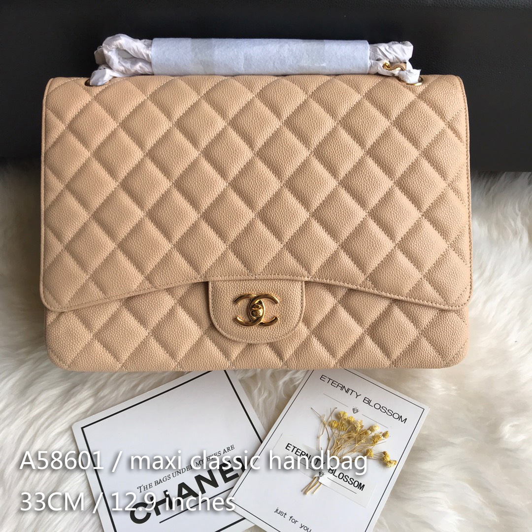 A58601 maxi classic handbag, CHANEL Grained Calfskin 33cm / 12.9in