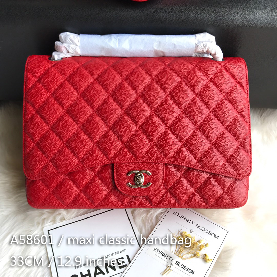 A58601 maxi classic handbag, CHANEL Grained Calfskin 33cm / 12.9in