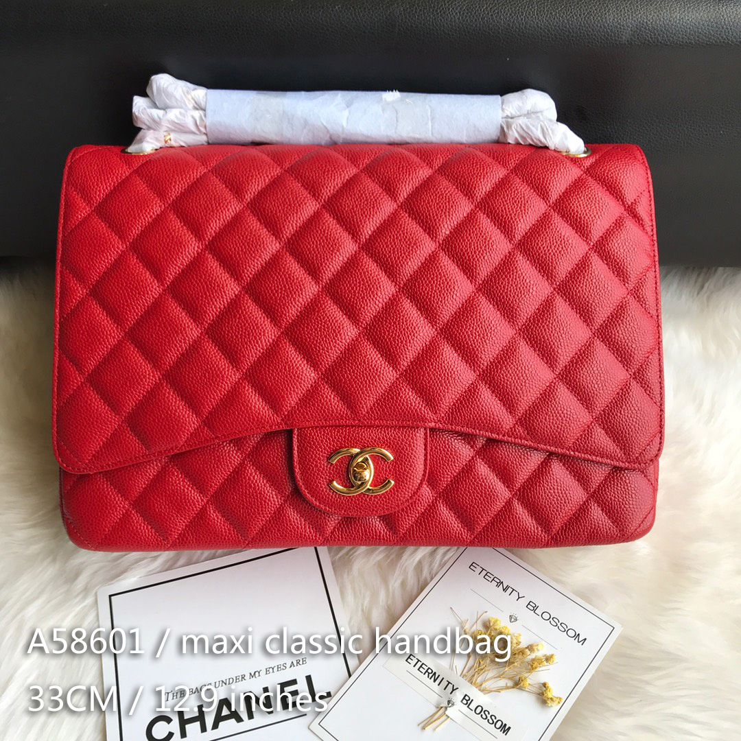 A58601 maxi classic handbag, CHANEL Grained Calfskin 33cm / 12.9in