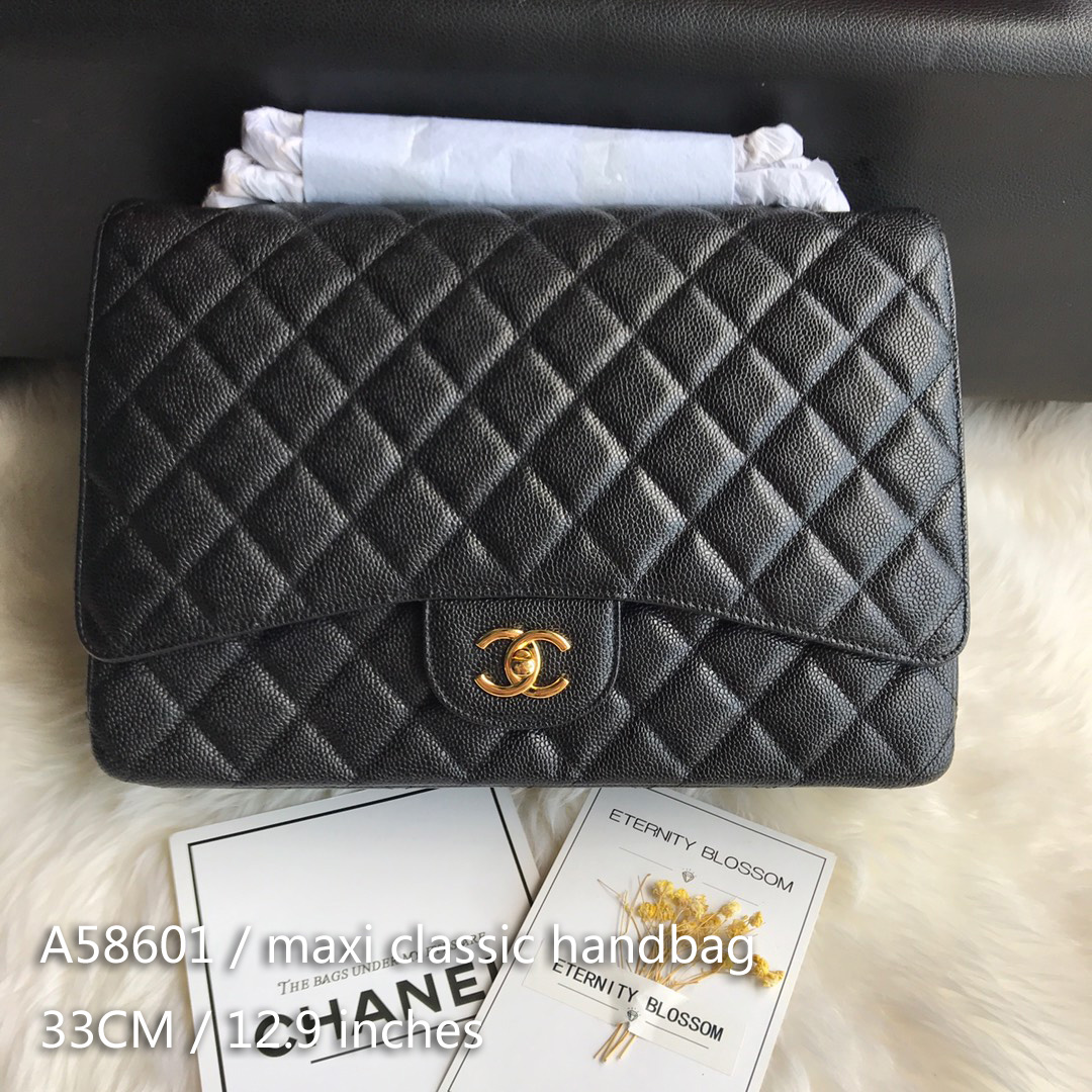 A58601 maxi classic handbag, CHANEL Grained Calfskin 33cm / 12.9in