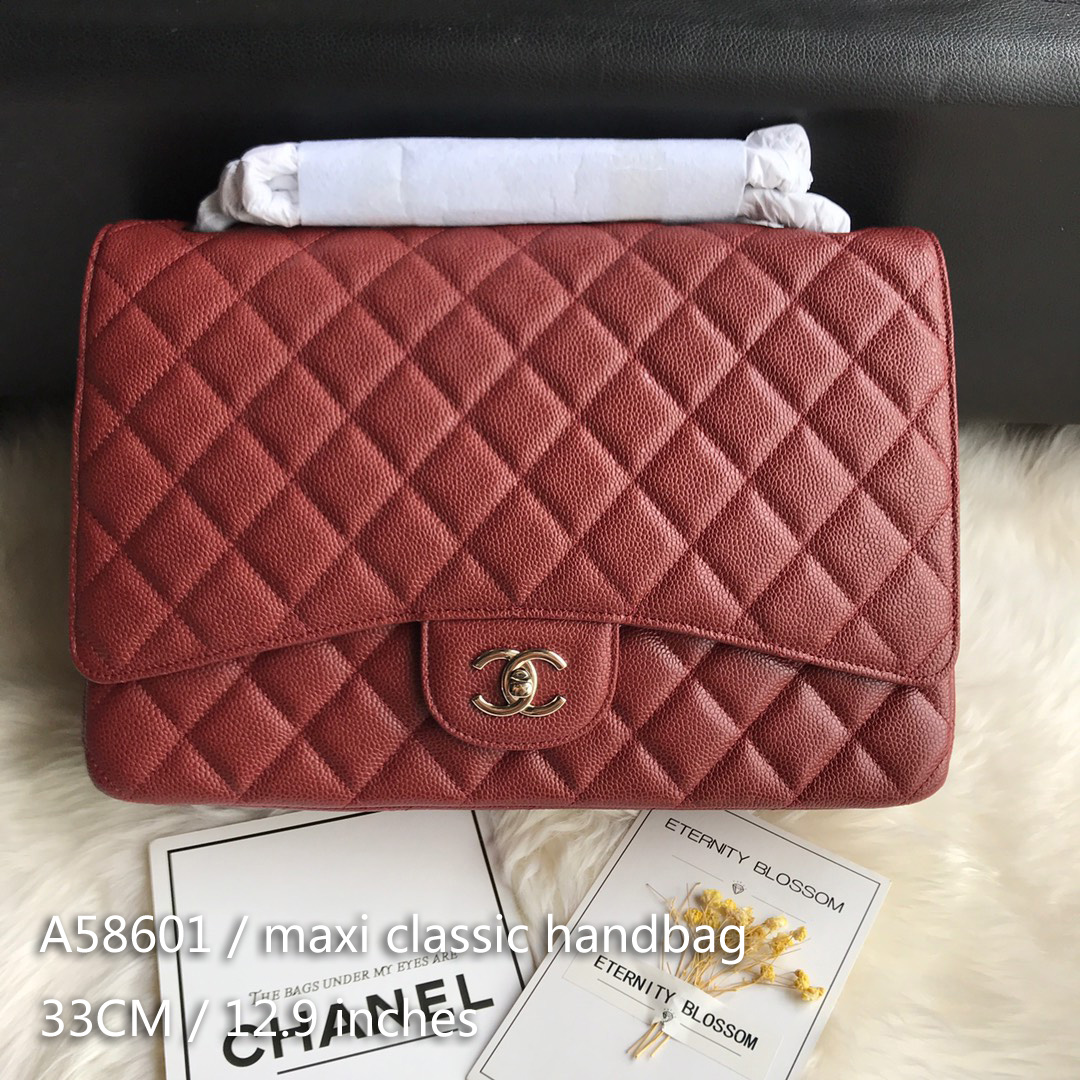 A58601 maxi classic handbag, CHANEL Grained Calfskin 33cm / 12.9in