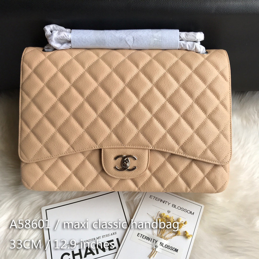 A58601 maxi classic handbag, CHANEL Grained Calfskin 33cm / 12.9in