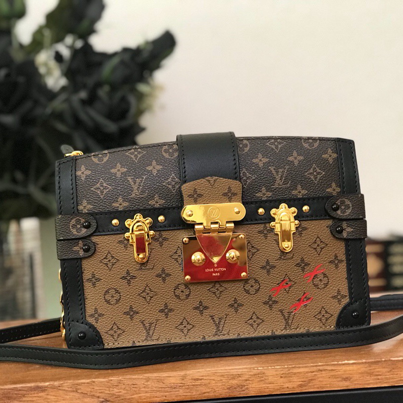 M43596, TRUNK CLUTCH,  Louis Vuitton LV Handbags, Damier Ebene Canvas