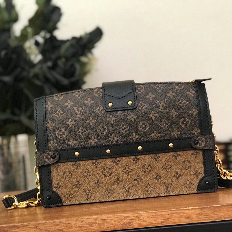 M43596, TRUNK CLUTCH,  Louis Vuitton LV Handbags, Damier Ebene Canvas