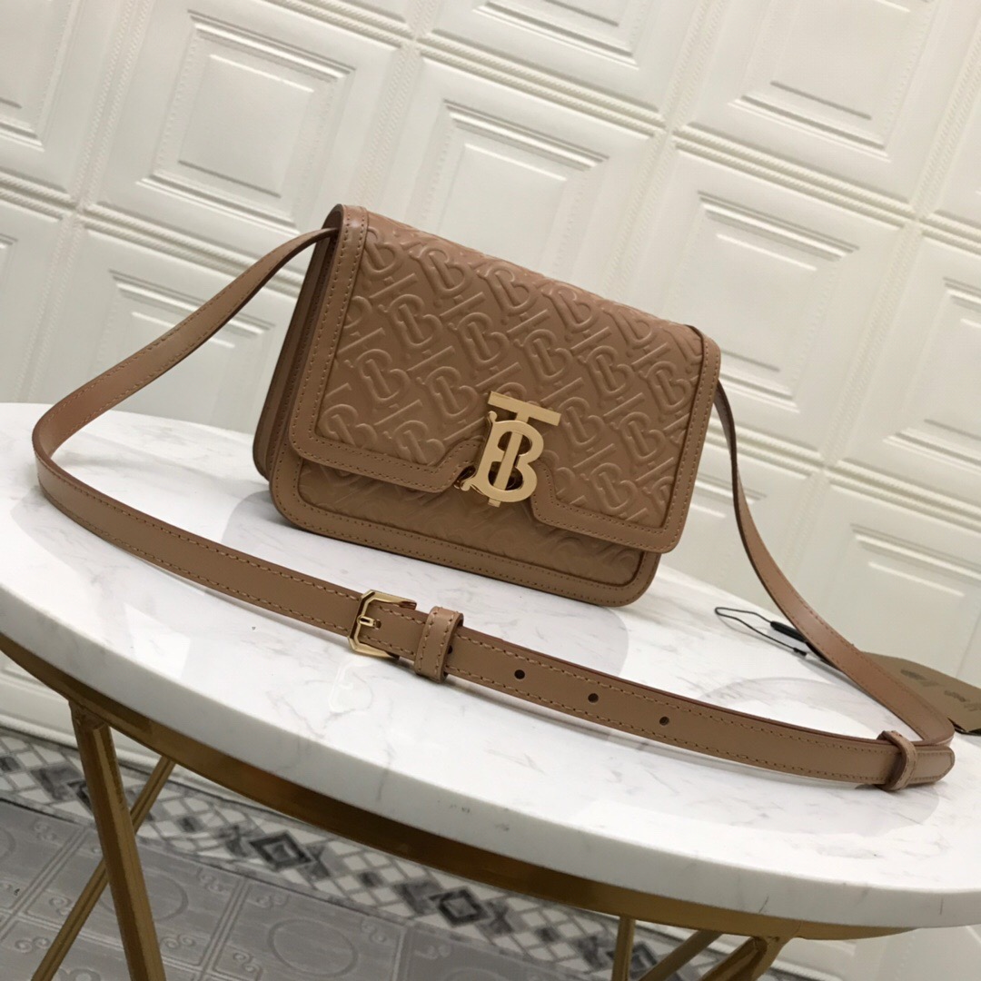 80140871 Small Monogram Leather TB Bag, BURBERRY BAGS