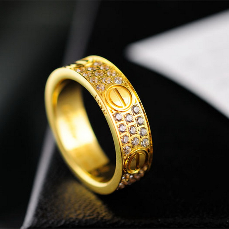 Cartier Fashion Rings for women, Rose Gold Stainless Steel and three rows white Crystal