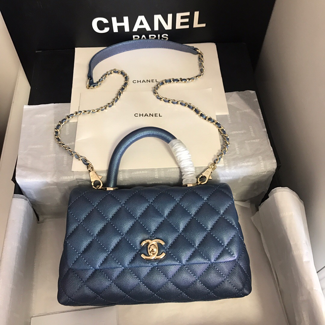 A92990, Small Flap Bag with Top Handle, CHANEL Handbags, Caviar, Grained Calfskin, Gold-Tone Metal
