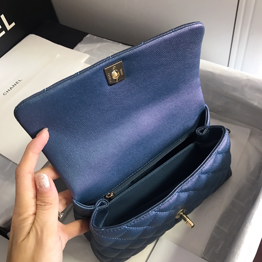 A92990, Small Flap Bag with Top Handle, CHANEL Handbags, Caviar, Grained Calfskin, Gold-Tone Metal