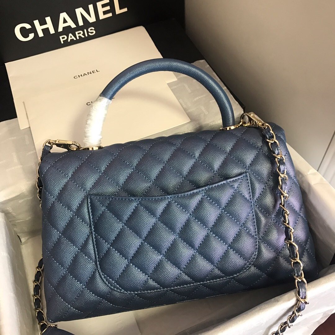 A92991, Flap Bag with Top Handle, CHANEL Handbags, Caviar, Grained Calfskin, Gold-Tone Metal
