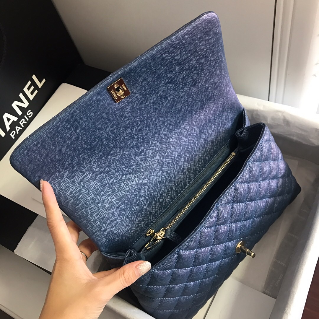 A92991, Flap Bag with Top Handle, CHANEL Handbags, Caviar, Grained Calfskin, Gold-Tone Metal