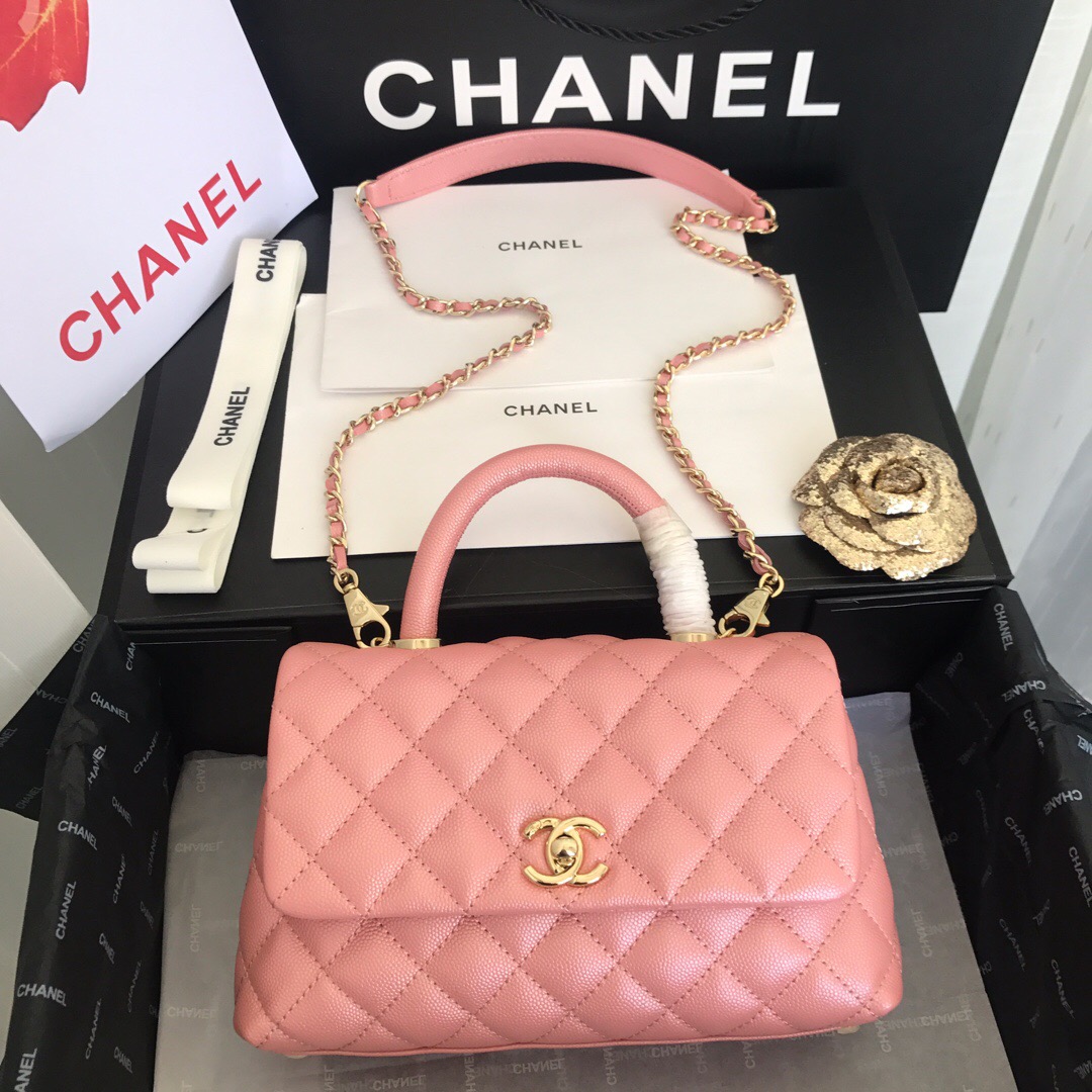 A92990, Small Flap Bag with Top Handle, CHANEL Handbags, Caviar, Grained Calfskin, Gold-Tone Metal