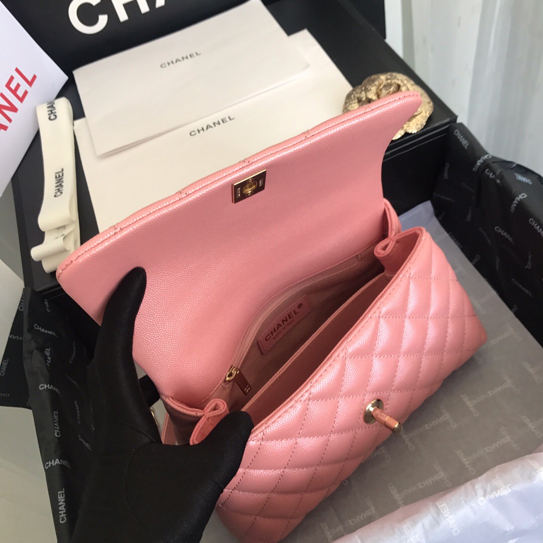 A92990, Small Flap Bag with Top Handle, CHANEL Handbags, Caviar, Grained Calfskin, Gold-Tone Metal