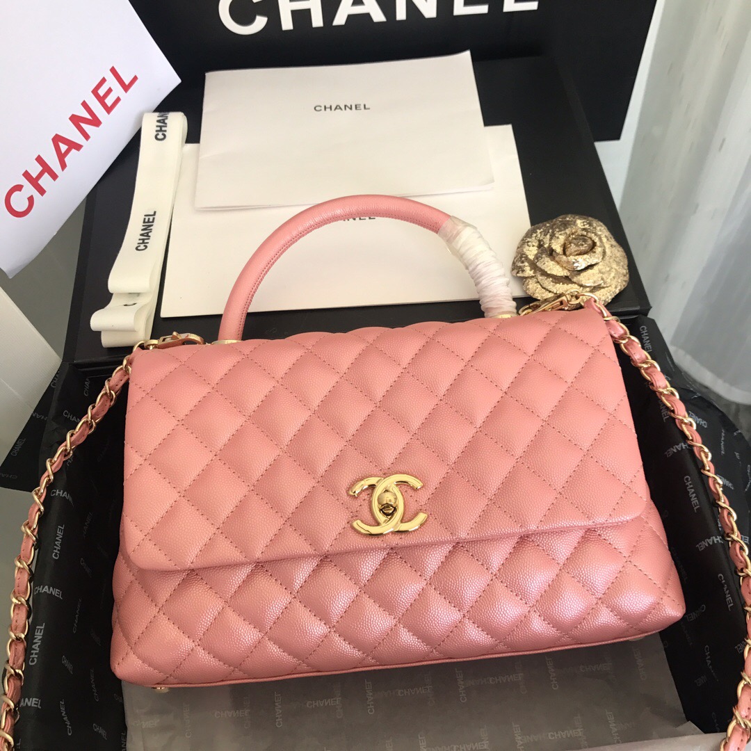 A92991, Flap Bag with Top Handle, CHANEL Handbags, Caviar, Grained Calfskin, Gold-Tone Metal