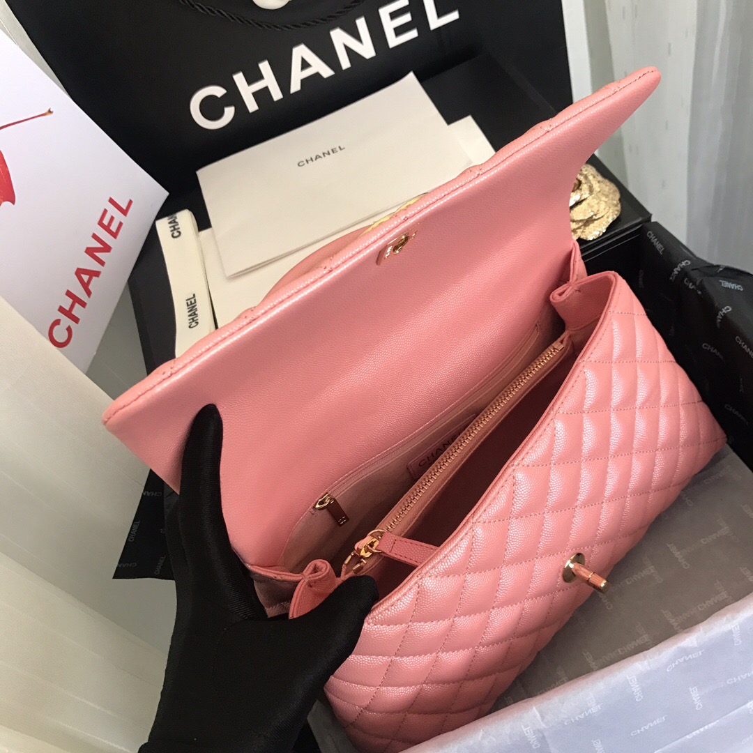 A92991, Flap Bag with Top Handle, CHANEL Handbags, Caviar, Grained Calfskin, Gold-Tone Metal