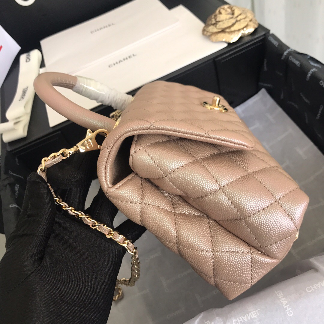 A92990, Small Flap Bag with Top Handle, CHANEL Handbags, Caviar, Grained Calfskin, Gold-Tone Metal