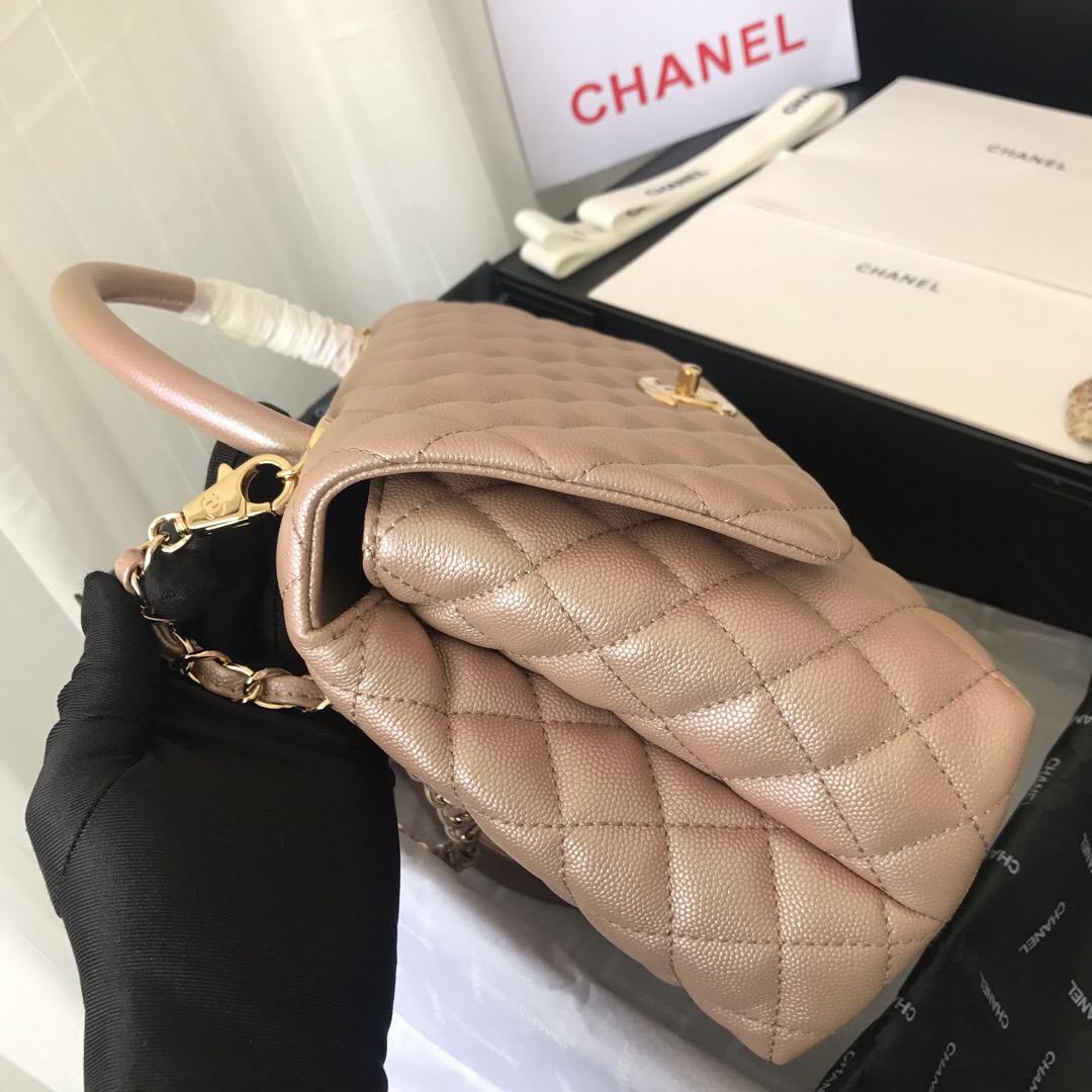 A92991, Flap Bag with Top Handle, CHANEL Handbags, Caviar, Grained Calfskin, Gold-Tone Metal