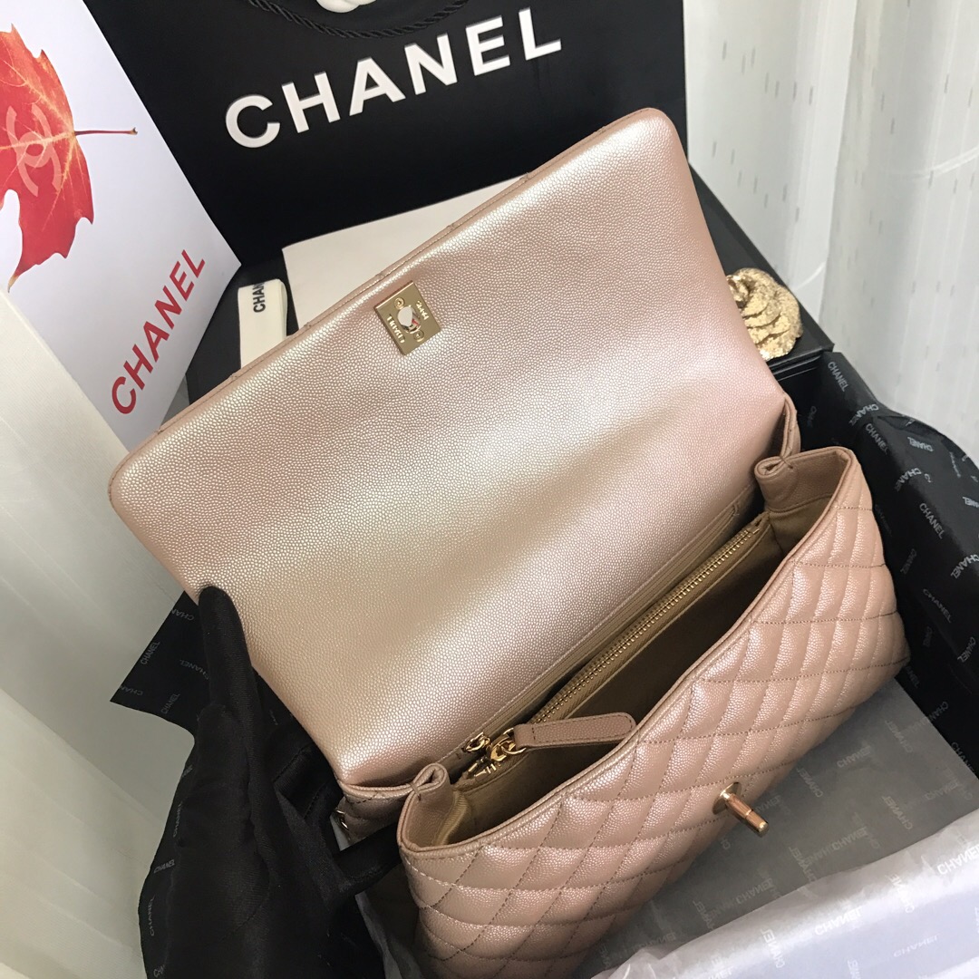 A92991, Flap Bag with Top Handle, CHANEL Handbags, Caviar, Grained Calfskin, Gold-Tone Metal