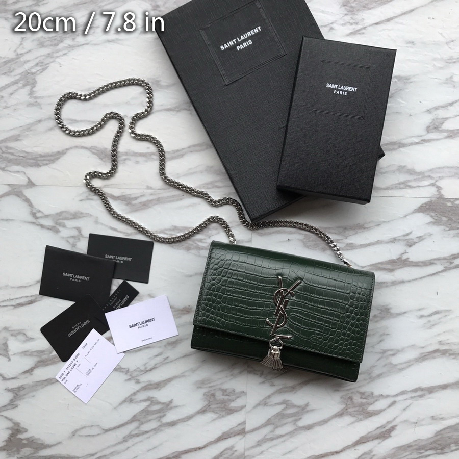 474366 KATE SMALL WITH TASSEL IN EMBOSSED CROCODILE SHINY LEATHER, YSL Saint Laurent