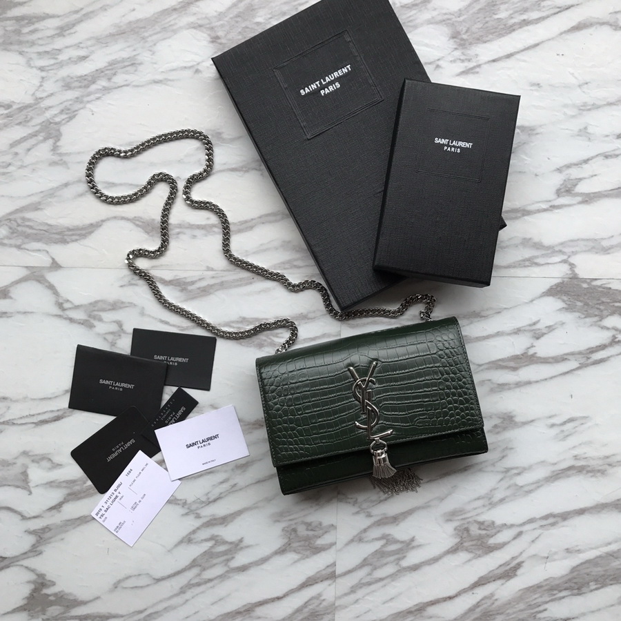 474366 KATE SMALL WITH TASSEL IN EMBOSSED CROCODILE SHINY LEATHER, YSL Saint Laurent